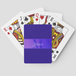 Modern Elegant Script Name & Monogram Ombre Purple Poker Cards