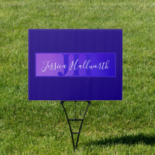 Modern Elegant Script Name & Monogram Ombre Purple Sign