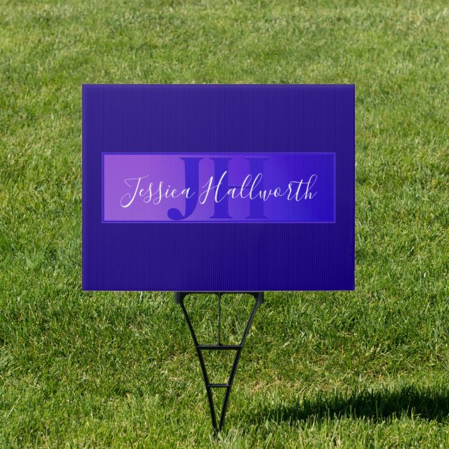 Modern Elegant Script Name & Monogram Ombre Purple Sign (Insitu)
