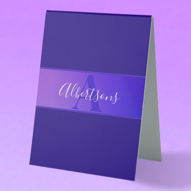 Modern Elegant Script Name & Monogram Ombre Purple Table Tent (Creator Uploaded)