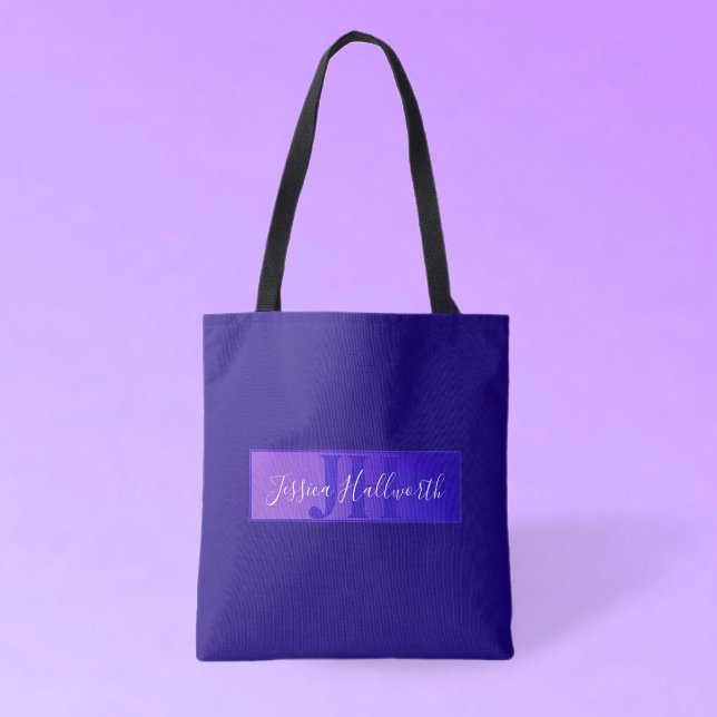 Modern Elegant Script Name & Monogram Ombre Purple Tote Bag (Creator Uploaded)
