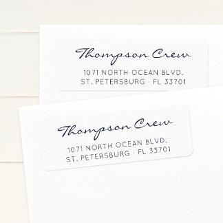 Modern Elegant Script Navy Blue Return Address Label