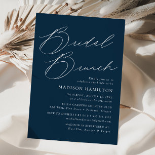 Modern Elegant Script Navy Bridal Shower Brunch Invitation