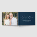 Modern Elegant Script Navy Photo Wedding Guest Book | Zazzle