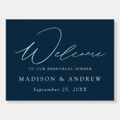 Modern Elegant Script Navy Rehearsal Dinner Sign | Zazzle