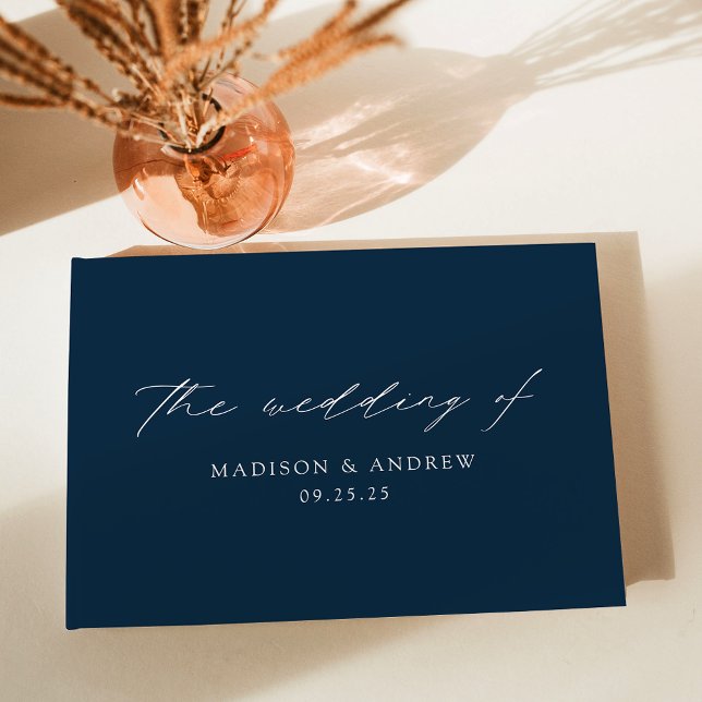 Modern Elegant Script Navy Wedding Guest Book (Creator Uploaded)