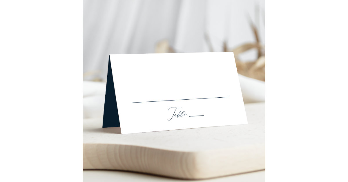 Modern Elegant Script Navy Wedding Place Card | Zazzle