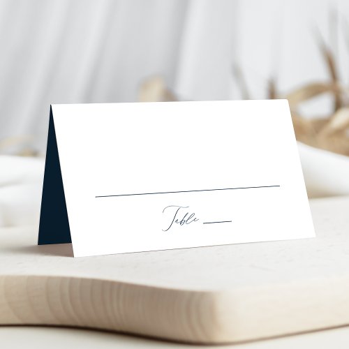 Modern Elegant Script Navy Wedding Place Card