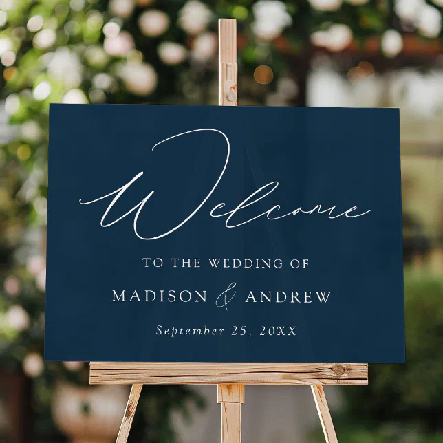 Modern Elegant Script Navy Wedding Welcome Acrylic Sign | Zazzle