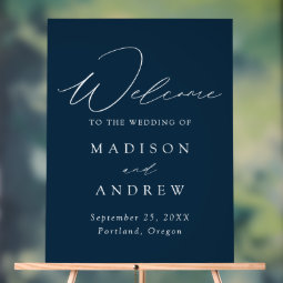Modern Elegant Script Navy Wedding Welcome Acrylic Sign | Zazzle