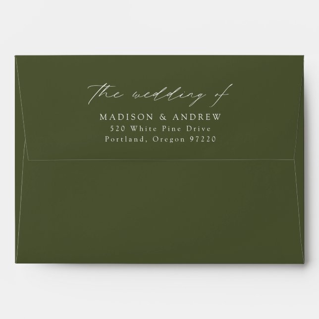 Modern Elegant Script Olive Green Wedding Envelope (Back (Top Flap))