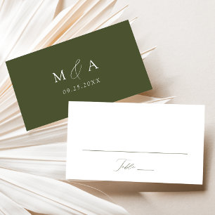 Modern Elegant Script Olive Green Wedding Place Card