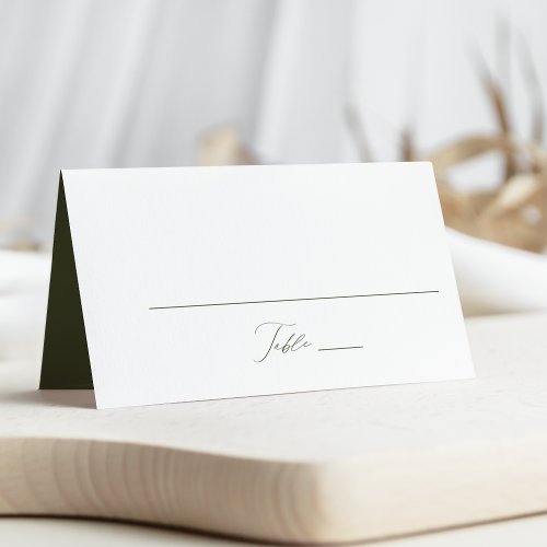 Modern Elegant Script Olive Green Wedding Place Card