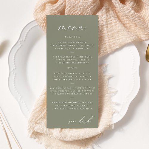 Modern Elegant Script Olive Wedding Menu