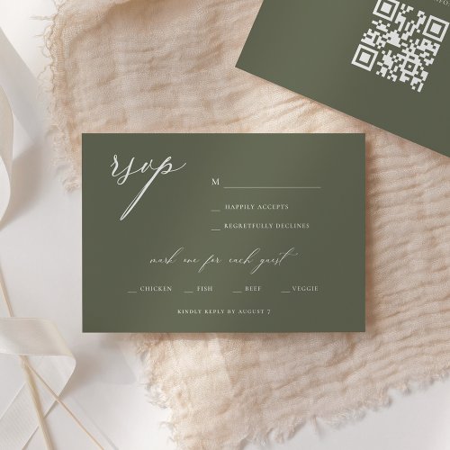 Modern Elegant Script Olive Wedding RSVP Invitation