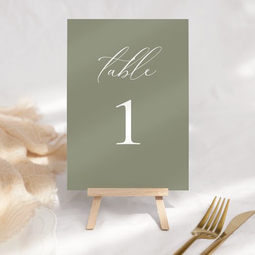 Modern Elegant Script Olive Wedding Table Number