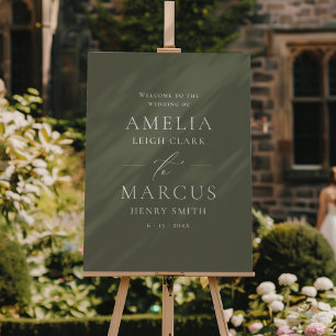 Modern Elegant Script Olive Wedding Welcome Foam Board