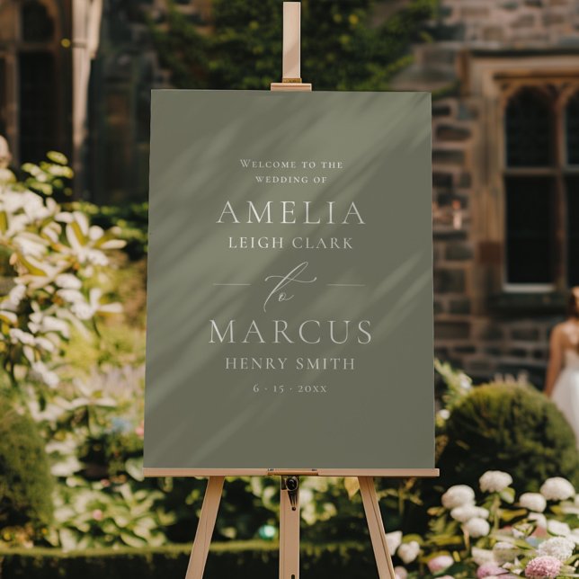 Modern Elegant Script Olive Wedding Welcome Foam Board (Creator Uploaded)