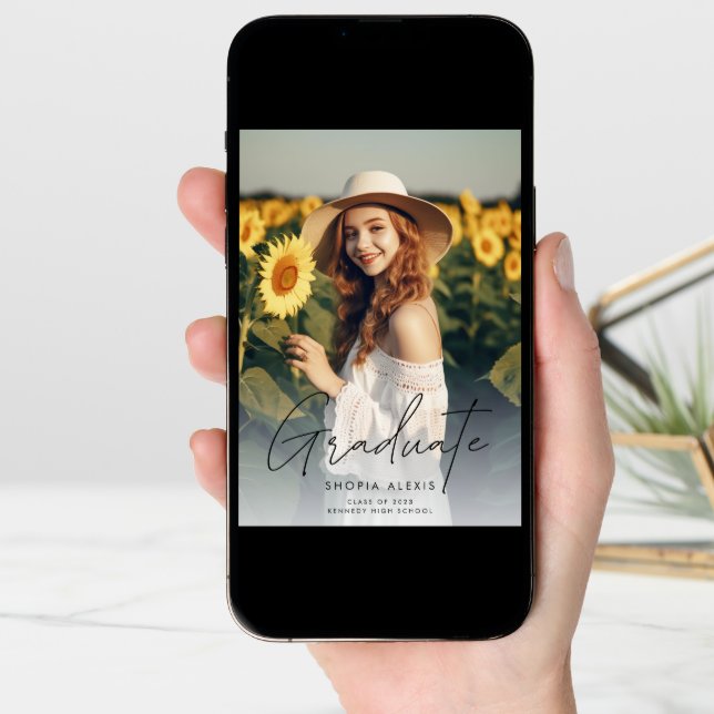 Modern Elegant Script Overlay 2 Photo Graduation Announcement (Front Digital)