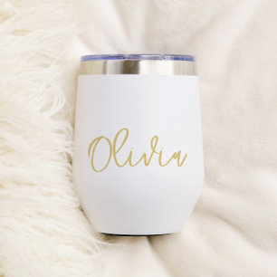 Modern Elegant Script Personalized Bridesmaid Name Thermal Wine Tumbler
