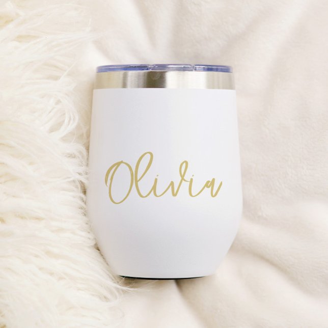 Modern Elegant Script Personalized Bridesmaid Name Thermal Wine Tumbler (Creator Uploaded)