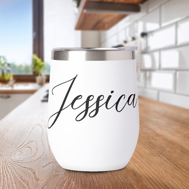 Modern Elegant Script Personalized Name Thermal Wine Tumbler (Creator Uploaded)