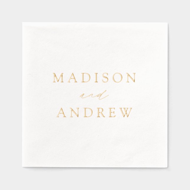 Modern Elegant Script Personalized Wedding Foil Napkins (Front)