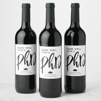Modern Elegant Script PhD Graduate Congratulation Wine Label