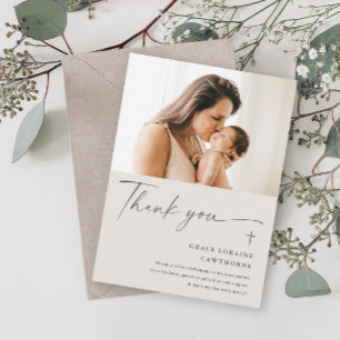 Modern Elegant Script Photo Baptism Thank You Card