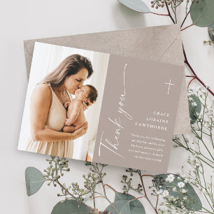 Modern Elegant Script Photo Baptism Thank You Card