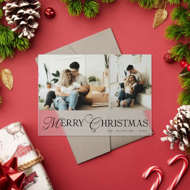 Modern Elegant Script Photo Collage Christmas Card Acrylic Invitations (Insitu (Holiday))