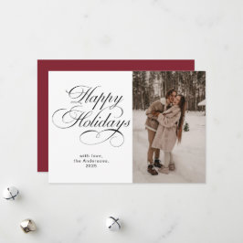 Modern Elegant Script Photo Collage Red Christmas Holiday Card