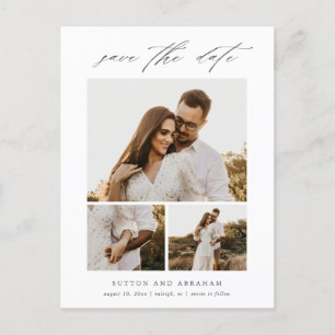 Modern Elegant Script Photo Collage Save The Date Announcement Postcard