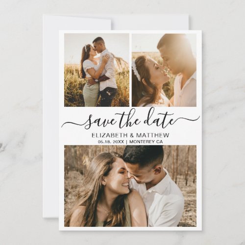 Modern Elegant Script Photo Collage Wedding Save T Save The Date