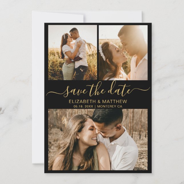 Modern Elegant Script Photo Collage Wedding Save T The Date (Front)