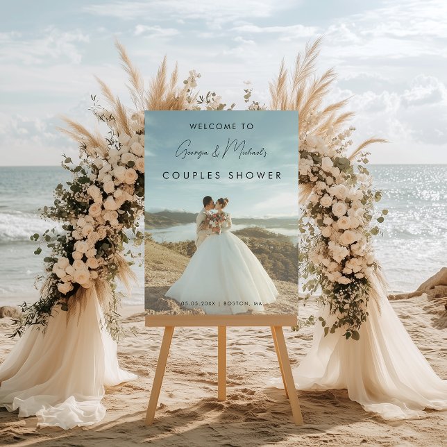 Modern Elegant Script Photo Couples Shower Welcome Foam Board (Creator Uploaded)