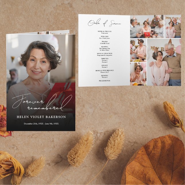 Modern Elegant Script Photo Folded Funeral Program (Creator Uploaded)