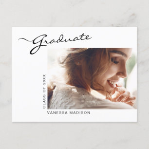 Modern Elegant Script Photo Grad Announcement Postcard