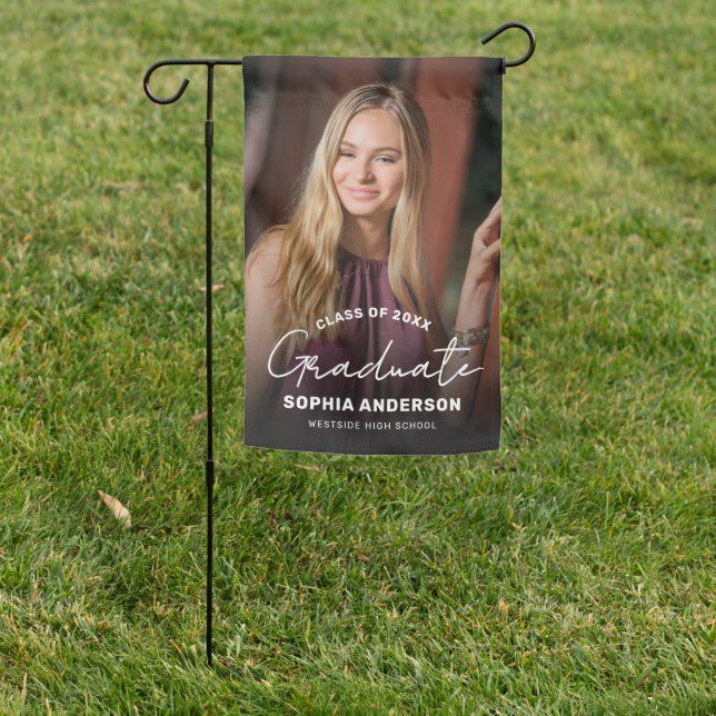 Modern Elegant Script Photo Graduate Garden Flag (In SItu)