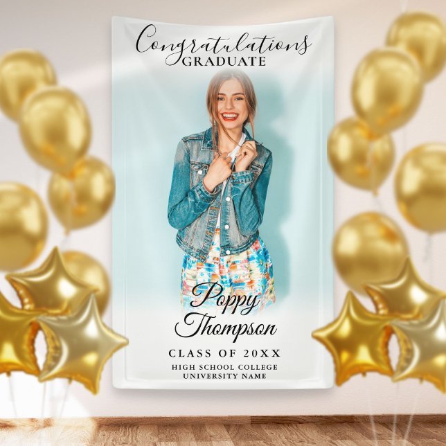 Modern Elegant Script Photo Graduation Banner (Creator Uploaded)