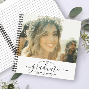 Modern Elegant Script Photo Graduation Guest Notebook