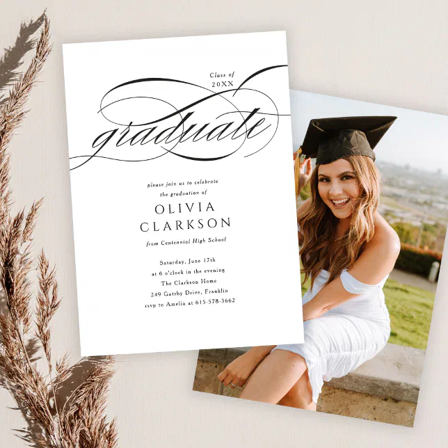 Modern Elegant Script Photo Graduation Party Invitation Zazzle