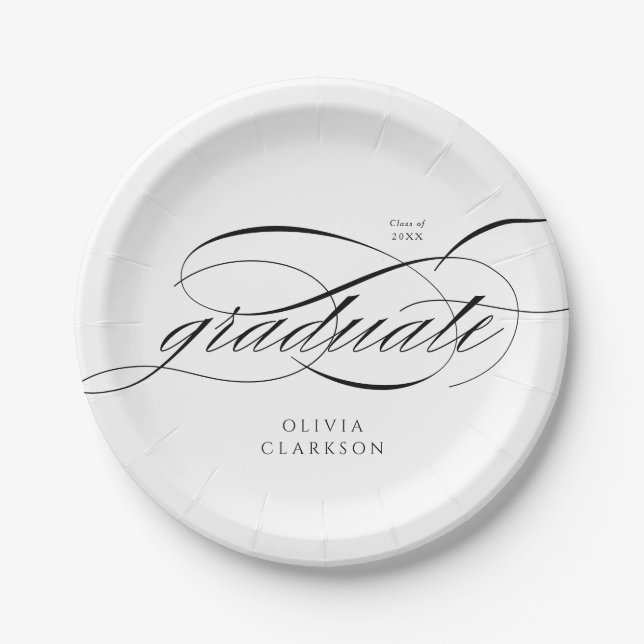 Modern Elegant Script Photo Graduation Party Paper Plates (Front)