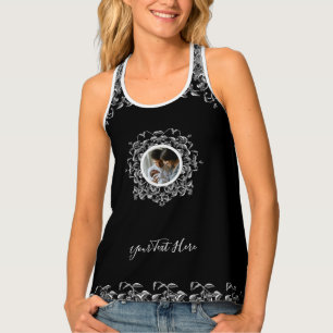 Modern Elegant Script Photo Vines Leaves Tank Top
