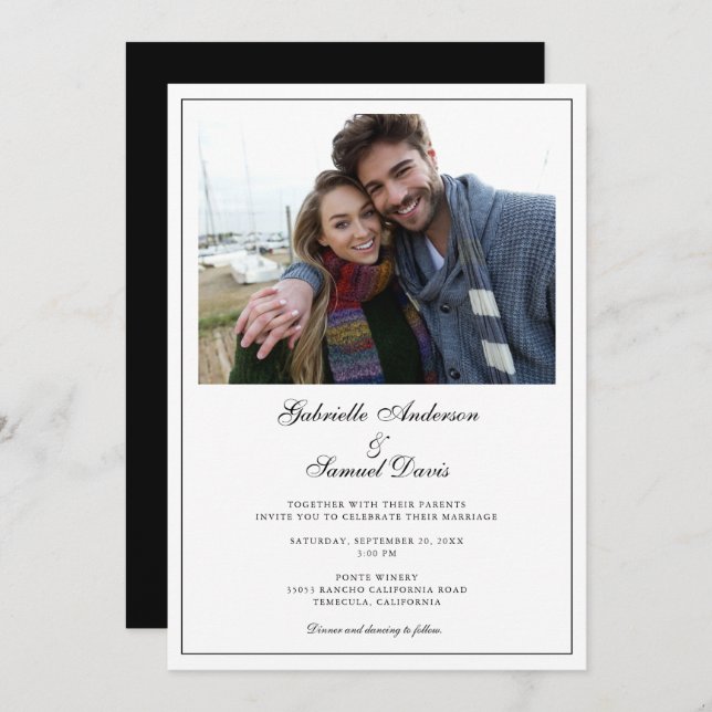 Modern Elegant Script Photo Wedding Invitation (Front/Back)