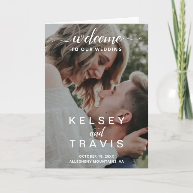 Modern Elegant Script Photo Wedding Program (Front)