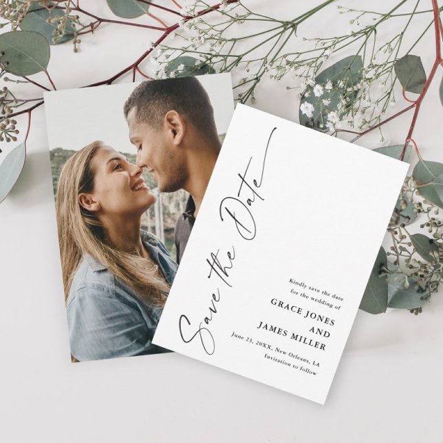 Modern Elegant Script Photo Wedding Save The Date (Creator Uploaded)