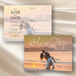 Modern Elegant Script Photo Wedding Save the Date Announcement Postcard