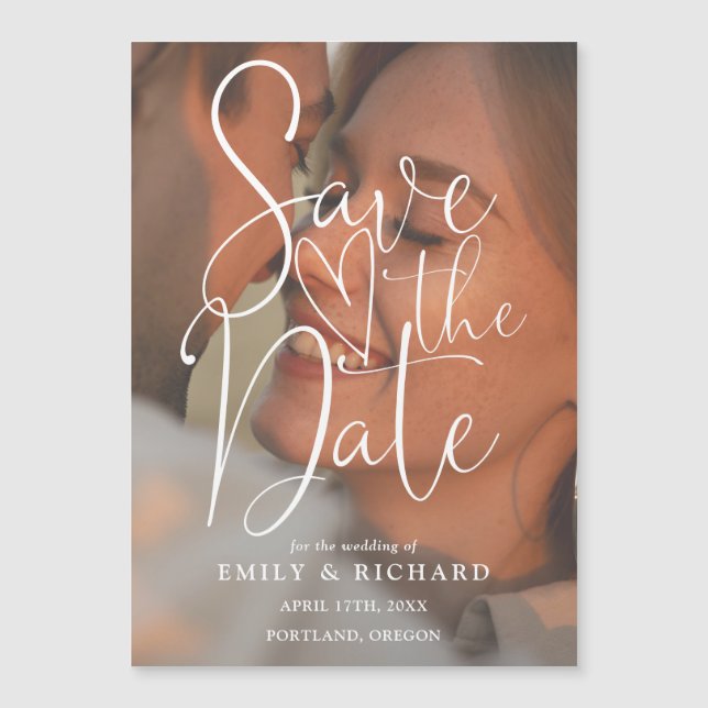 Modern Elegant Script Photo Wedding Save The Date Magnetic Invitation (Front)