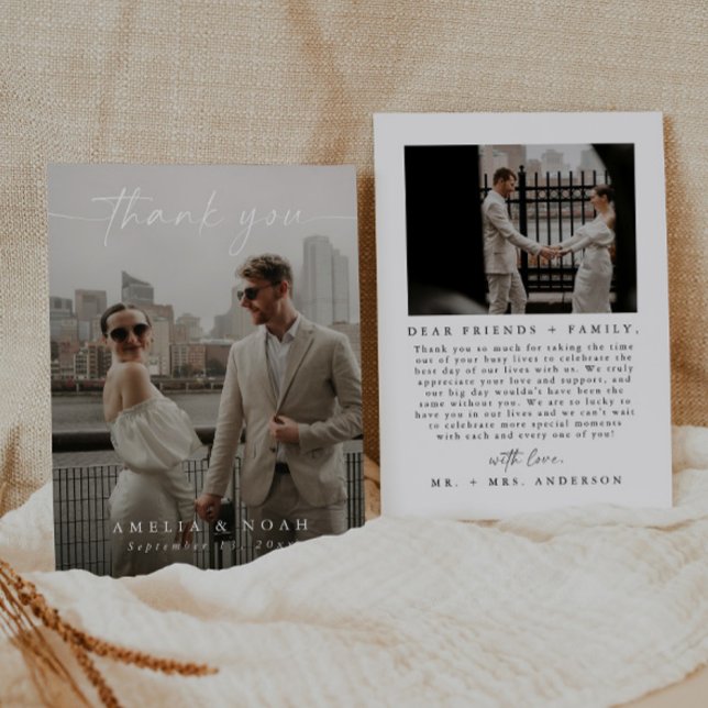Modern Elegant Script Photo Wedding Thank You Card (Creator Uploaded)